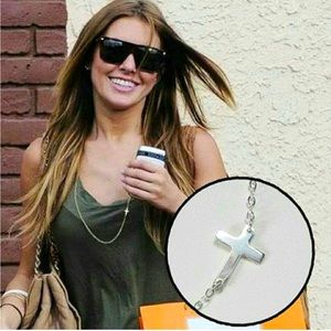 Long Delicate Sideways Cross Necklace
